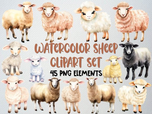 Download Watercolor Sheep Clipart Set, Lamb Png - Sheep clipart Collection