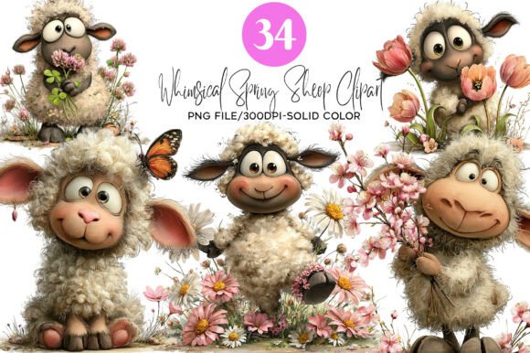 Download Whimsical Spring Sheep Clipart - Sheep clipart Collection