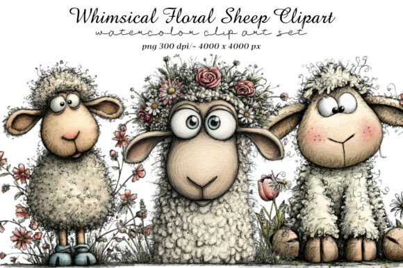 Download Whimsical Floral Sheep Clipart - Sheep clipart Collection